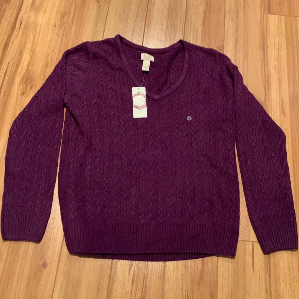 Bass Woman Lg V-neck Sweater Fraiser Purple New Cashluxe Vintage L Large NWT